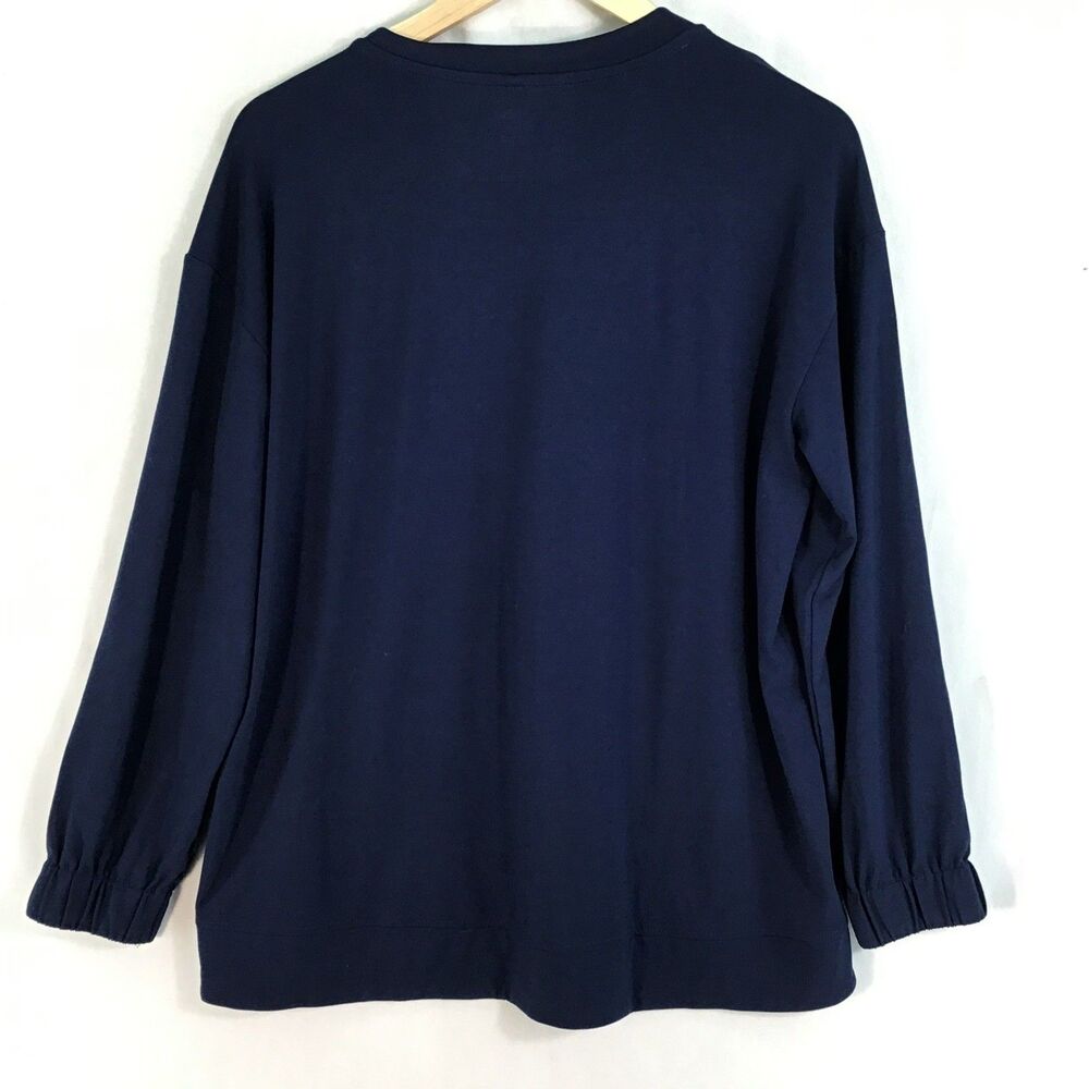 Lands' End Tunic Top Women's Medium 10-12 Navy Blue Long Sleeve Soft Loose Fit - Picture 10 of 12